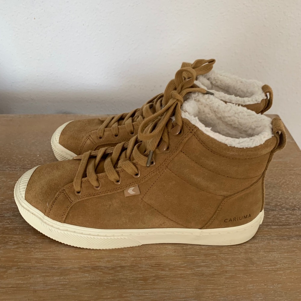 Cariuma OCA Therma High Camel Suede Faux Fur Sneakers Brown 9 501615002W090